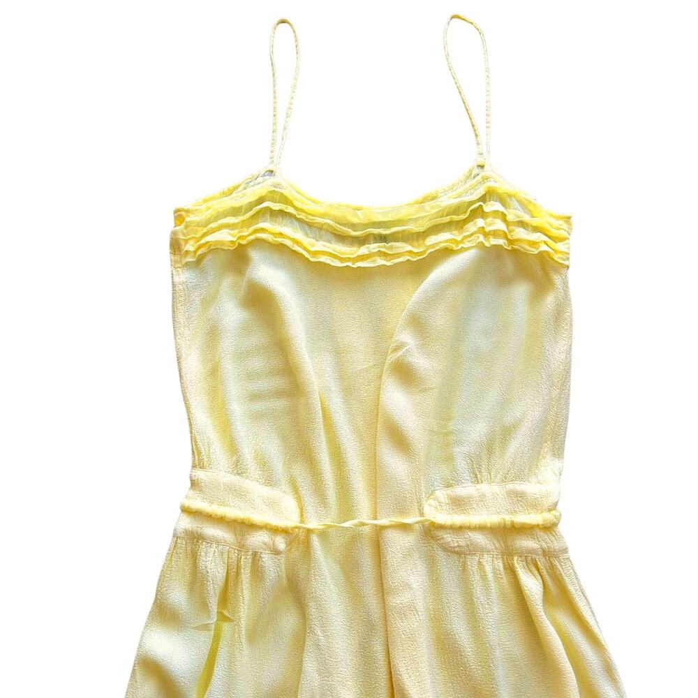 Ghost London Pale Yellow Slip Dress | Size Small | Ruffle + Drawstring - Picture 3 of 14